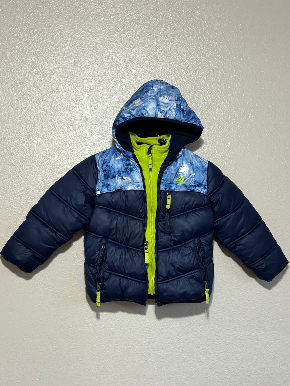 Boys SNOZU Inner Fleece Blue Puffer Hooded Winter Jacket Coat Snow, size 6